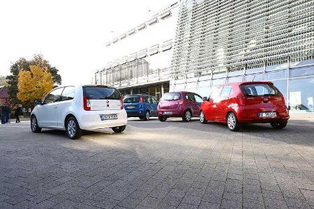 Heckansicht, Skoda Citigo 1.0, Kia Picanto 1.0, Renault Twingo 1.2, Fiat Panda 1.2