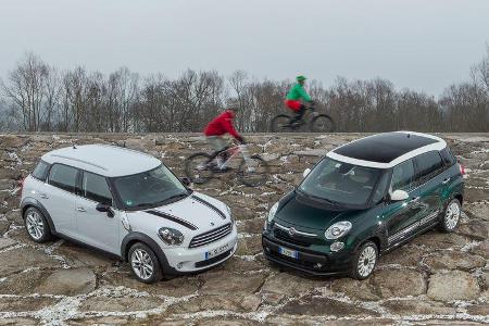 Fiat 500L 0.9 Twinair Lounge, Mini One Countryman, Frontansicht