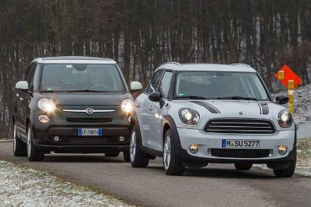 Fiat 500L 0.9 Twinair Lounge, Mini One Countryman, Frontansicht
