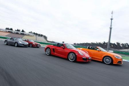 Audi TTS Roadster, Mercedes SLK 350, Nissan 370Z Roadster, Porsche Boxster S, Seitenansicht