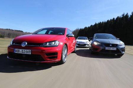 Opel Astra OPC, Seat Leon SC Cupra 280, VW Golf R, Frontansicht