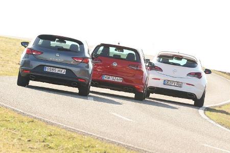 Opel Astra OPC, Seat Leon SC Cupra 280, VW Golf R, Heckansicht