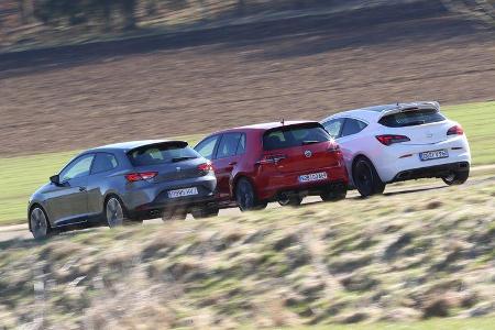 Opel Astra OPC, Seat Leon SC Cupra 280, VW Golf R, Heckansicht