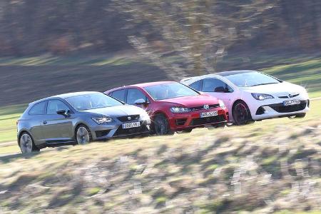 Opel Astra OPC, Seat Leon SC Cupra 280, VW Golf R, Frontansicht