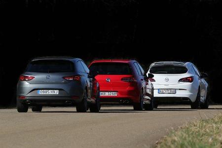 Opel Astra OPC, Seat Leon SC Cupra 280, VW Golf R, Heckansicht