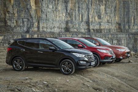 Honda CR-V, Hyundai Santa Fe, Mitsubishi Outlander, Seitenansicht