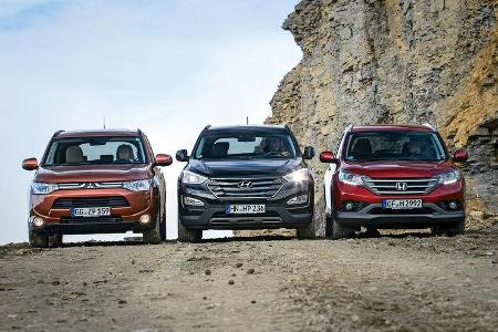 Honda CR-V, Hyundai Santa Fe, Mitsubishi Outlander, Frontansicht