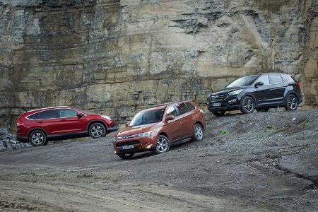 Honda CR-V, Hyundai Santa Fe, Mitsubishi Outlander, Seitenansicht