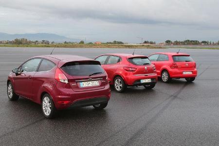 Ford Fiesta 1.0 EcoBoost, Renault Clio TCe 90, VW Polo 1.2 TSI BMT, Seitenansicht