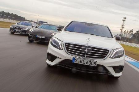 Audi S8, Mercedes S 63 AMG 4Matic, Porsche Panamera Turbo, Frontansicht