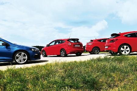 Ford Focus ST, Opel Astra OPC, Renault Mgane RS, VW Scirocco R, Heckansicht