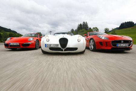 Wiesmann Roadster MF4-S, Porsche 911 Carrera S Cabriolet, Jaguar F-Type V8 S