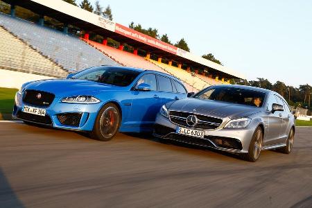 Jaguar XFR-S Sportbrake, Mercedes CLS 63 AMG S Shooting Brake, Seitenansicht