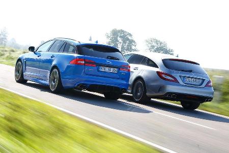Jaguar XFR-S Sportbrake, Mercedes CLS 63 AMG S Shooting Brake, Heckansicht
