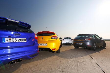 Ford Focus ST, Opel Astra OPC, Renault Mgane RS, Seat Leon Cupra, Heckansicht
