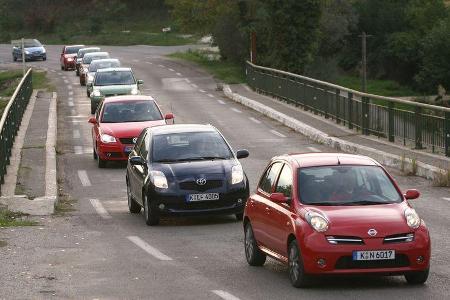 Mit von der Partie: die 1,4-Liter Benziner Fiat Grande Punto, Renault Clio, VW Polo, Seat Ibiza, Ford Fiesta, Skoda Fabia, O...