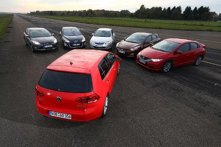 VW Golf gegen Ford Focus, Honda Civic, Opel Astra, Hyundai i30, Peugeot 308