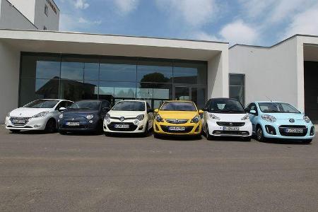 ams15/2012, Kleinwagen, 100 g/km CO2, Citroen C1, Fiat 500C, Opel Corsa, Peugeot 208, Renault Twingo, Smart Fortwo