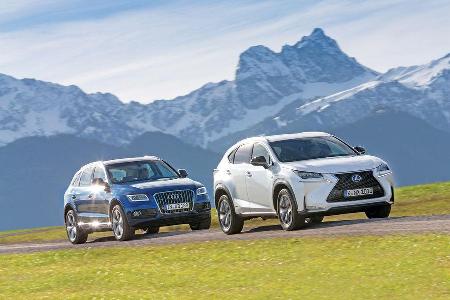 Audi Q5 2.0 TFSI Quattro, Lexus NX 300h E-Four F SPORT, Frontansicht