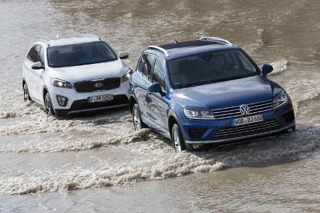 VW Touareg V6 TDI BMT SGR, Kia Sorento 2.2 CRDi, Frontansicht