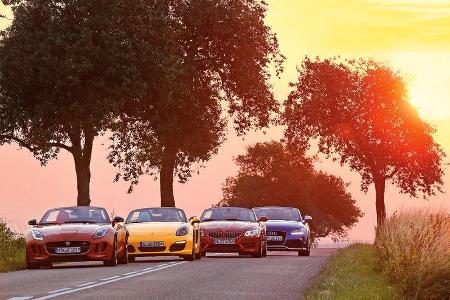 Porsche Boxster, Jaguar F-Type, Audi TT RS, BMW Z4, Frontansicht