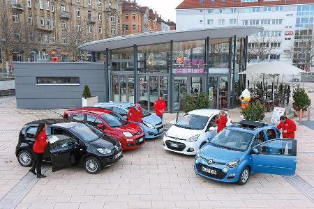 Chevrolet Spark, Fiat Panda, Hyunda i i10, Renault Twingo, VW Up, Testwagen