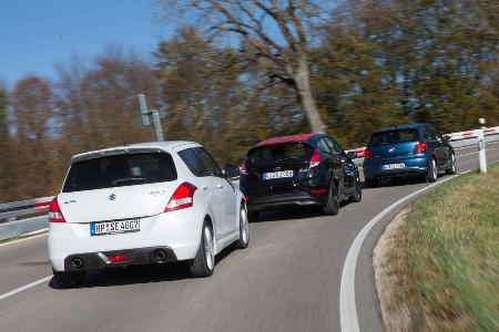 Ford Fiesta Black Edition, Suzuki Swift Sport, VW Polo Blue GT, Heckansicht