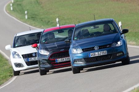 Ford Fiesta Black Edition, Suzuki Swift Sport, VW Polo Blue GT, Frontansicht