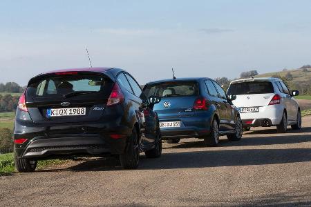 Ford Fiesta Black Edition, Suzuki Swift Sport, VW Polo Blue GT, Heckansicht