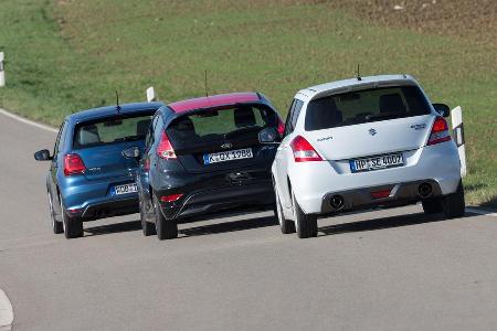 Ford Fiesta Black Edition, Suzuki Swift Sport, VW Polo Blue GT, Heckansicht