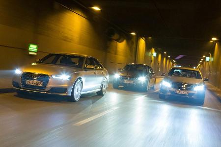 Audi A6 3.0 TDI Quattro, BMW 530d, Mercedes E 350 Bluetec, Heckansicht