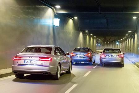 Audi A6 3.0 TDI Quattro, BMW 530d, Mercedes E 350 Bluetec, Heckansicht