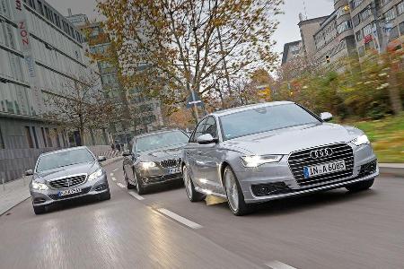 Audi A6 3.0 TDI Quattro, BMW 530d, Mercedes E 350 Bluetec, Frontansicht