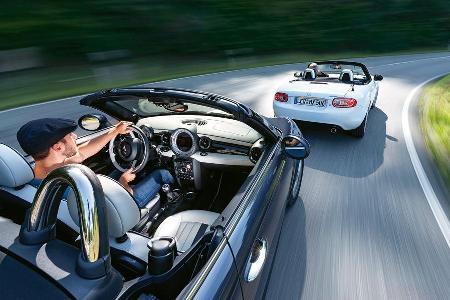 Mazda MX-5 2.0 MZR, Mini Cooper S Roadster, Heckansicht