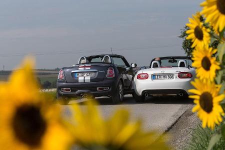 Mazda MX-5 2.0 MZR, Mini Cooper S Roadster, Heckansicht