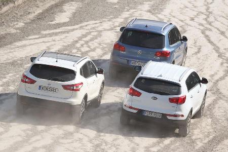 Kia Sportage, Nissan Qashqai, VW Tiguan, Heckansicht