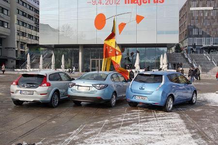Elektroautos Nissan Leaf, Renault Fluence Z. E., Volvo C30 Electric