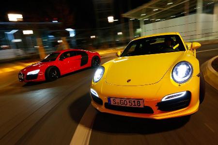 Audi R8 V10 5.2 FSI Quattro, Porsche 911 Turbo, Frontansicht