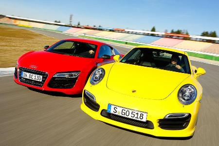 Audi R8 V10 5.2 FSI Quattro, Porsche 911 Turbo, Frontansicht