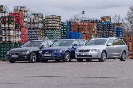 Audi A4 Avant 2.0 TDI, BMW 318d Touring, Skoda Superb Combi 2.0 TDI, Frontansicht