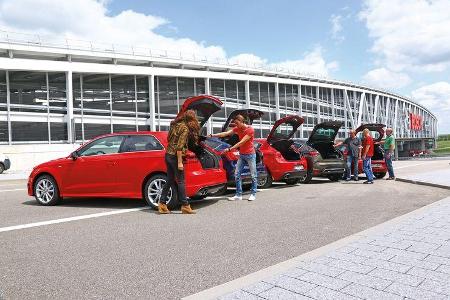 Alfa Romeo Giulietta 1.4 TB, Audi A3 1.8 TFSI, BMW 118i, Citroën DS4 THP 200, Ford Focus 1.6 Ecoboost, Heckklappe