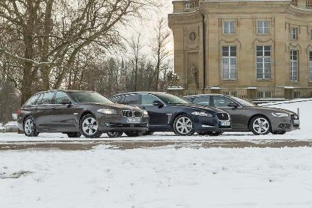 Audi A6 Avant 3.0 TDI Quattro, BMW 530d Touring, Jaguar XF Sportbrake 3.0 V6 D 600, Seitenansicht