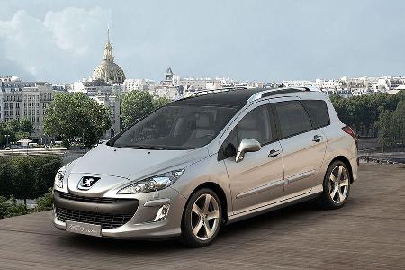 Peugeot 308 SW: Verlängerte Kombi-Variante des Kompaktmodells, wie bisher auf Wunsch mit großem Glasdach und drei Sitzreihen.
