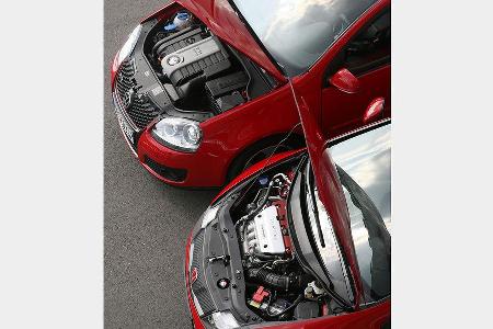 Turbo oder Drehzahl: GTI und Type R erreichen auf unterschiedlichem Weg rund 200 PS Leistung.
