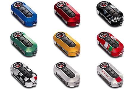 Zusammen mit dem Fiat 500 debütiert übrigens ein ganz neuer Zündschlüssel, dessen Schutzhülle beliebig ausgetauscht werden k...