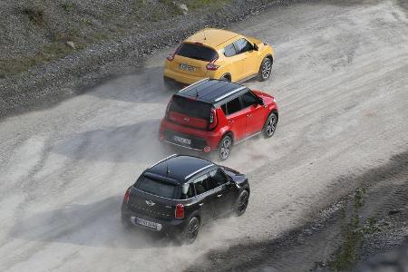 Kia Soul, Mini Cooper Countryman, Nissan Juke, Heckansicht