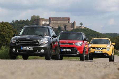 Kia Soul, Mini Cooper Countryman, Nissan Juke, Frontansicht