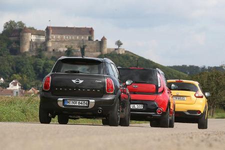 Kia Soul, Mini Cooper Countryman, Nissan Juke, Heckansicht