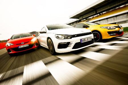 Opel Astra OPC, VW Scirocco R, Renault Mgane R.S., Frontansicht