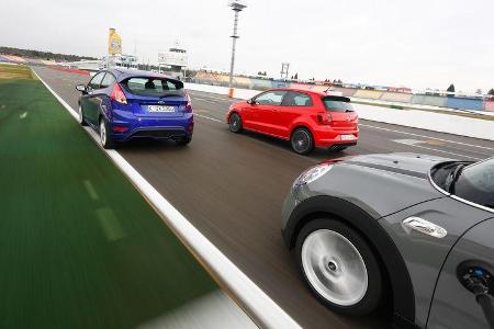 VW Polo GTI, Ford Fiesta ST, Mini Cooper S, Heckansicht